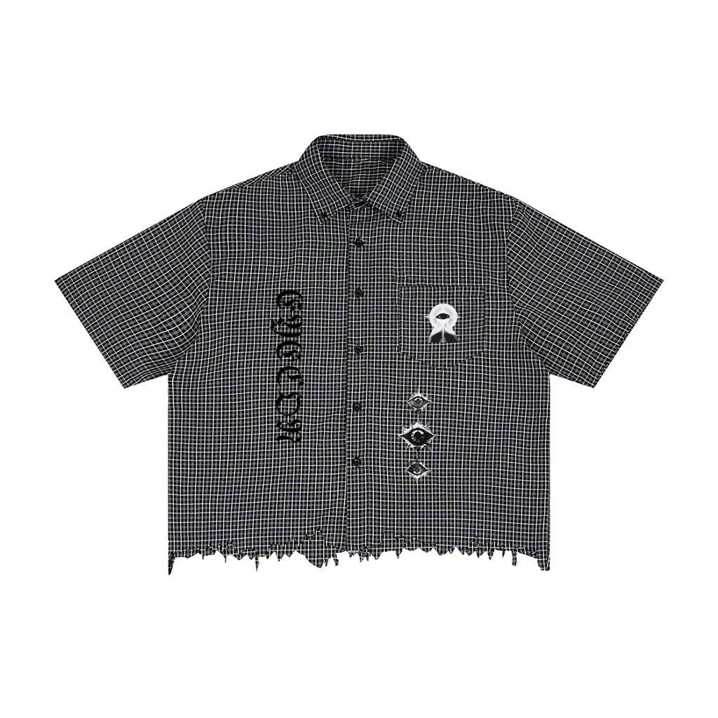 Unisex Distressed Plaid Boxy Shirt