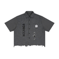 Unisex Distressed Plaid Boxy Shirt