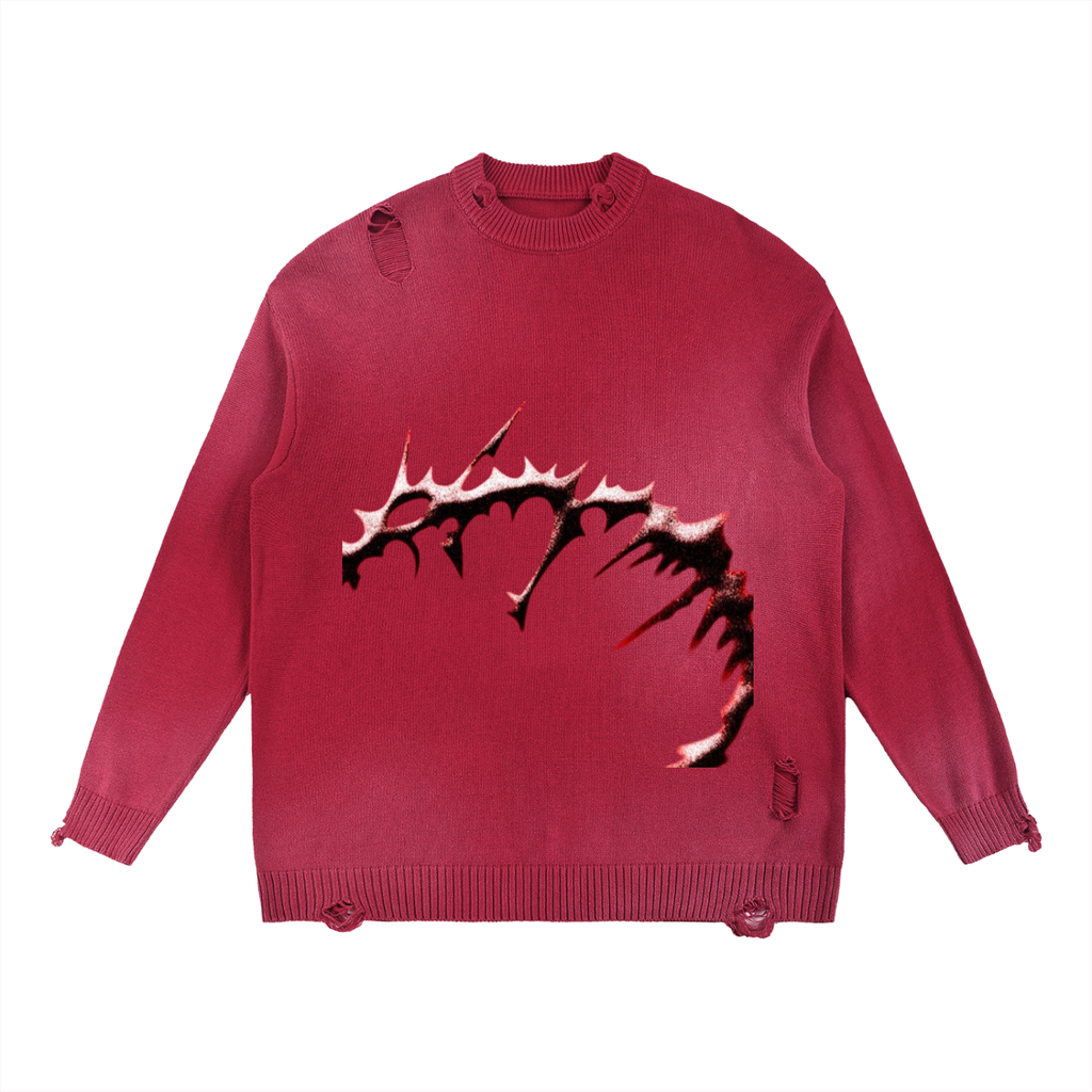 Sun Fade Distressed Ripped Crewneck sweater
