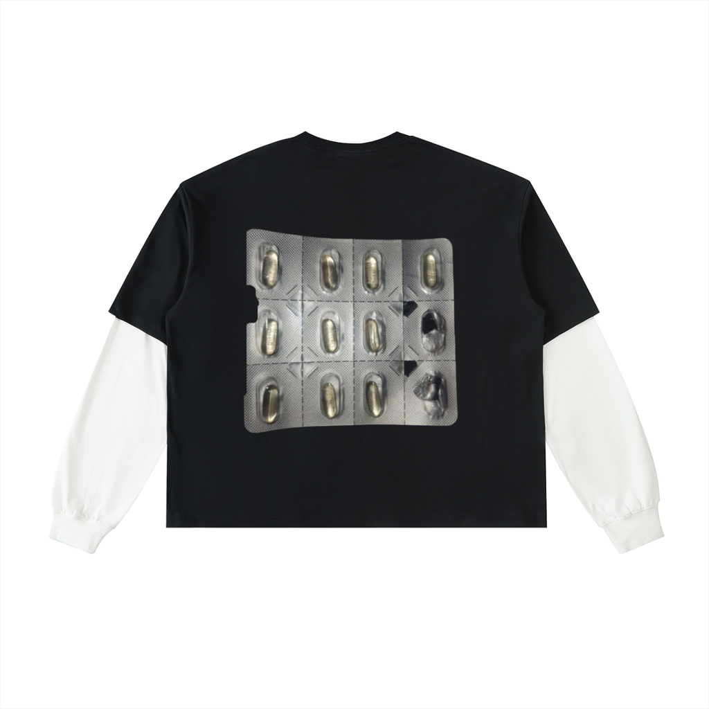 Layered Contrast Sleeve Cotton T-Shirt