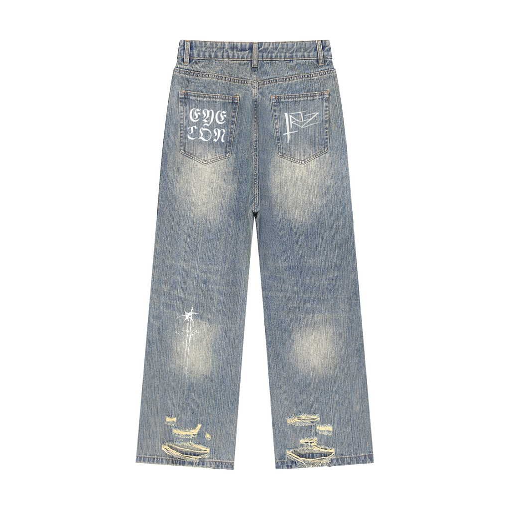 Vintage Wash Distressed Denim Jeans
